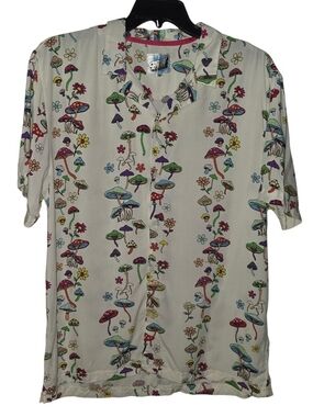 Fresh Prints of Bel-Air Multicolored Mushroom Print Men's Camp Shirt Size XL